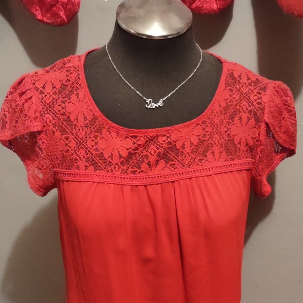 Perfect Valentine's Day Top Lace Floral Semi-Sheer Top